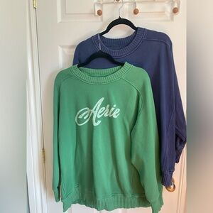 TWO Aerie Down to Earth Crew Sweat Shirts Tops Oversize Slouchy Size Large Women